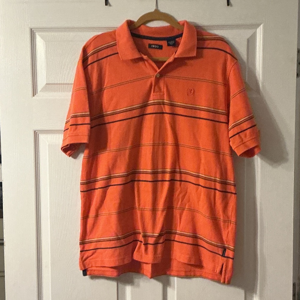 Izod Men's Vibrant Orange Striped Polo Shirt
